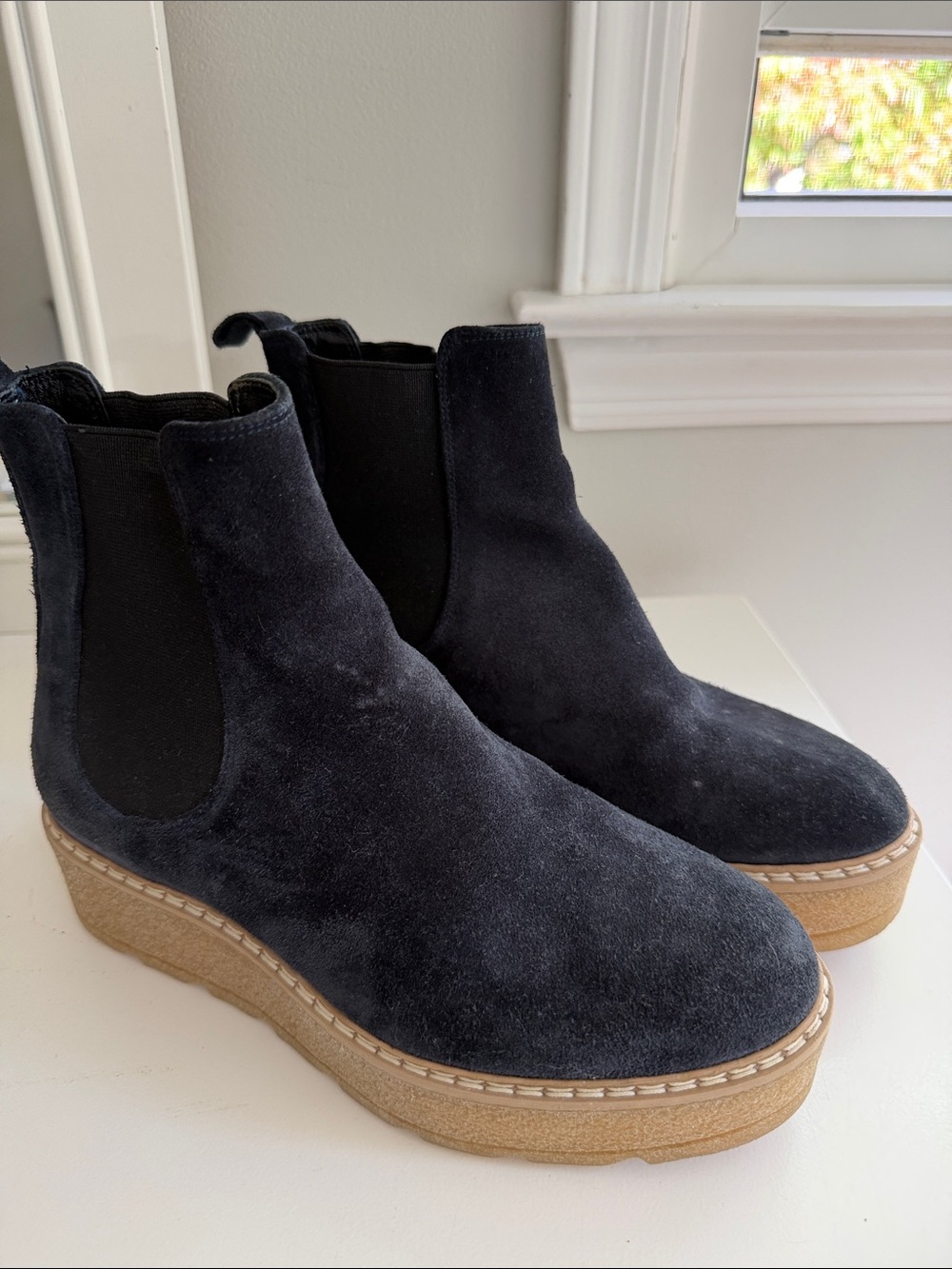 Womens Navy Suede Chelsea Platform Boots